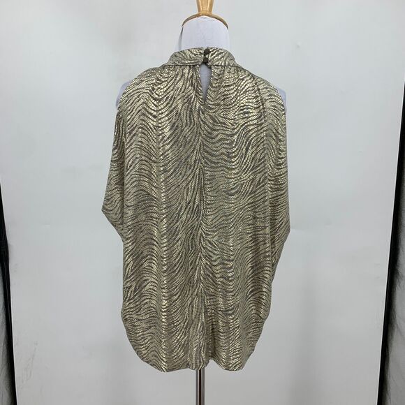 Anthropologie Top Womens M Medium Gold Metallic Mock Neck Halter Zebra Blouse - Picture 7 of 14